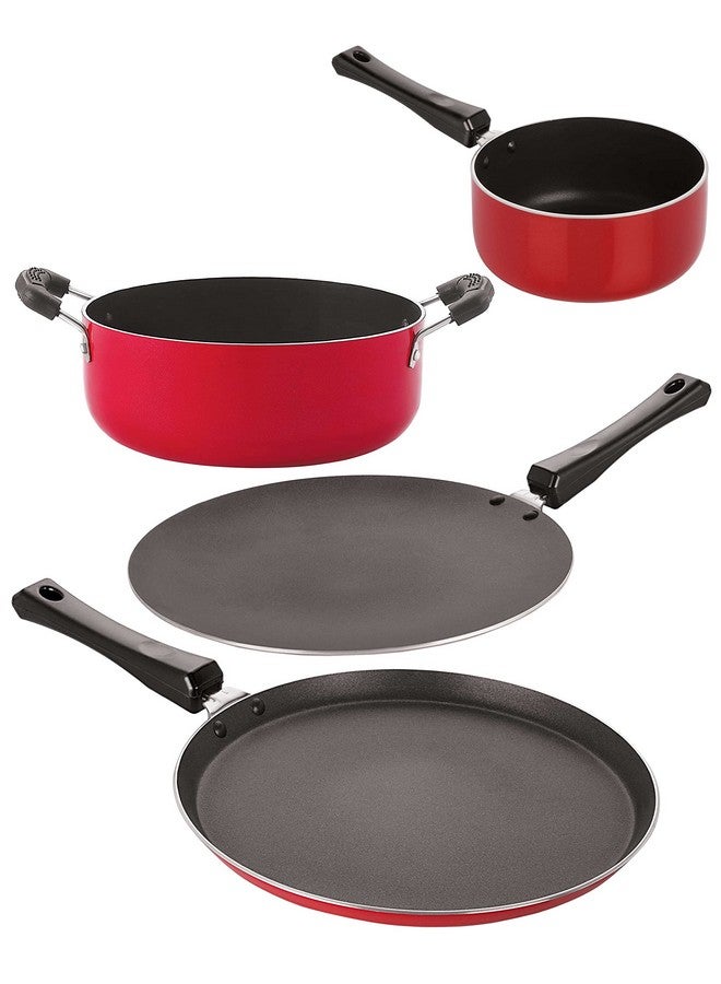 Nirlon Gas Compatible Non Stick Aluminium Cookware Set of 4 Pieces (FT11_CT12_SP(B)_CS24)