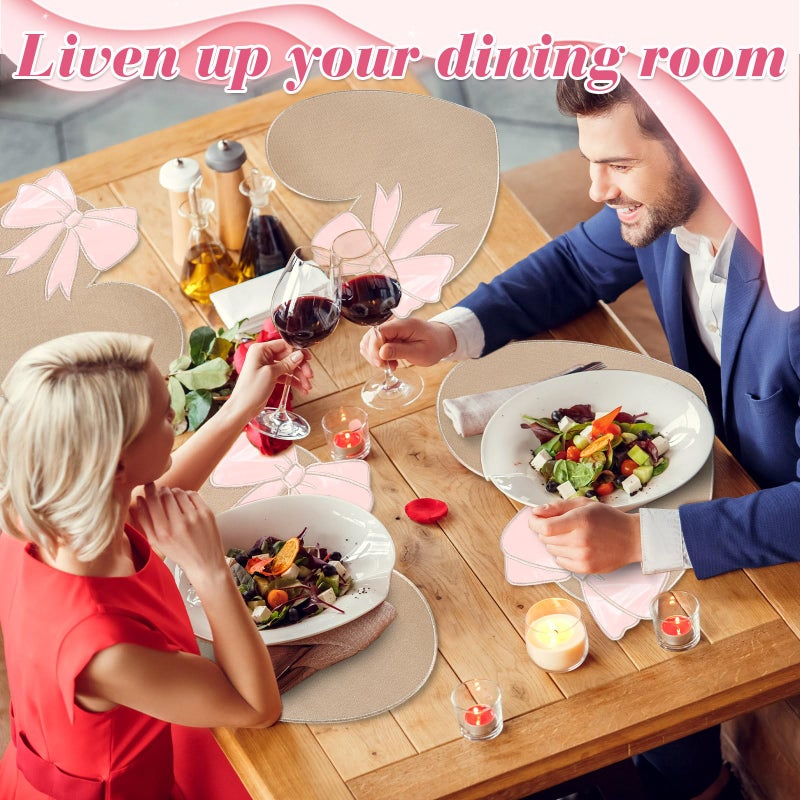 Remerry Set of 6 Burlap Valentine's Day Placemats Heart Shaped Place Mats Beige Vintage Farmhouse Kitchen Table Resistant Washable Linen Kitchen Mats for Valentines Day Decor - Image 5