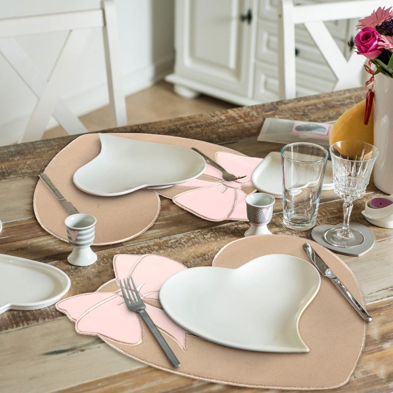 Remerry Set of 6 Burlap Valentine's Day Placemats Heart Shaped Place Mats Beige Vintage Farmhouse Kitchen Table Resistant Washable Linen Kitchen Mats for Valentines Day Decor - Image 4