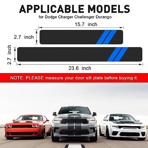 REMOCH Door Sill Protector for Dodge Charger Challenger Durango Accessories Car Door Entry Guard Sill Protector with Plastic Scraper Carbon Fiber Leather Threshold Stickers（Blue, 4PCS） - Image 2
