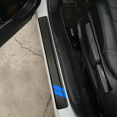 REMOCH Door Sill Protector for Dodge Charger Challenger Durango Accessories Car Door Entry Guard Sill Protector with Plastic Scraper Carbon Fiber Leather Threshold Stickers（Blue, 4PCS） - Image 3