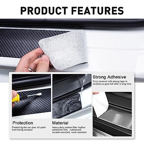 REMOCH Door Sill Protector for Dodge Charger Challenger Durango Accessories Car Door Entry Guard Sill Protector with Plastic Scraper Carbon Fiber Leather Threshold Stickers（Blue, 4PCS） - Image 5