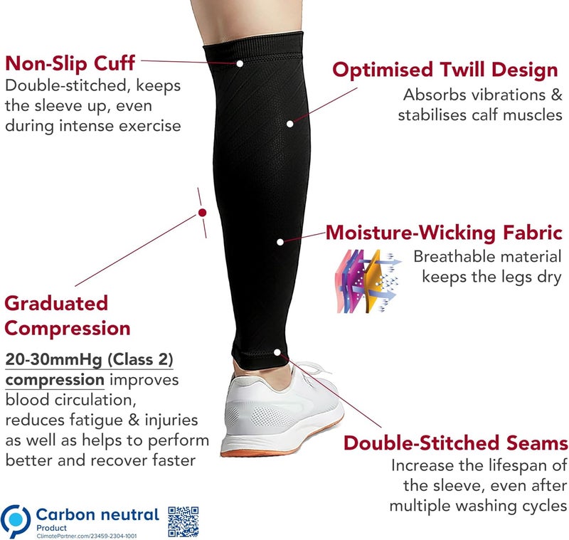 aZengear Calf Support Compression Sleeves Pair for Women Men Running 2030mmHg Class 2 Shin Splints Brace Footless Leg Socks for Torn Muscle Pain Relief Cramps LXL Black - Image 2