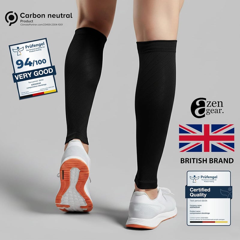 aZengear Calf Support Compression Sleeves Pair for Women Men Running 2030mmHg Class 2 Shin Splints Brace Footless Leg Socks for Torn Muscle Pain Relief Cramps LXL Black - Image 3