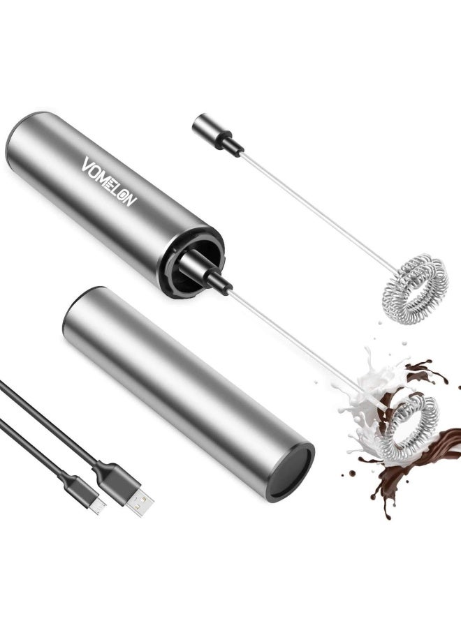 Vomelon Rechargeable Milk Frother Battery Operated,2-Speed Portable Travel Frother,Electric Milk Foamer Coffee Frother For Latte, Cappuccino, Hot Chocolate Drink Mixer With Double Mini Whisks And Usb Cable  - Image 1