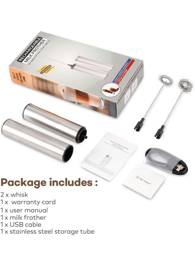 Vomelon Rechargeable Milk Frother Battery Operated,2-Speed Portable Travel Frother,Electric Milk Foamer Coffee Frother For Latte, Cappuccino, Hot Chocolate Drink Mixer With Double Mini Whisks And Usb Cable  - Image 4