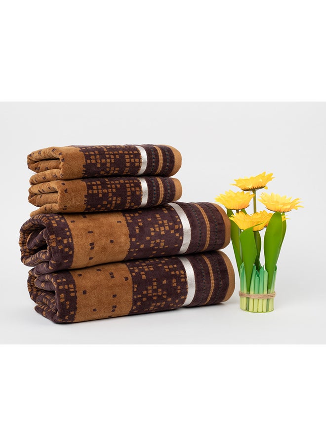 White Rose مجموعة مناشف حمام مكونة من 4 قطع - بيكسل - 500 جرام لكل متر مربع - 100% قطن فحر - 2 منشفة حمام 70×140 سم و 2 منشفة يدوية 50×90 سم - متعددة الألوان - تصميم عصري بخطوط - لمسة فاخرة - امتصاص إضافي  - Image 1