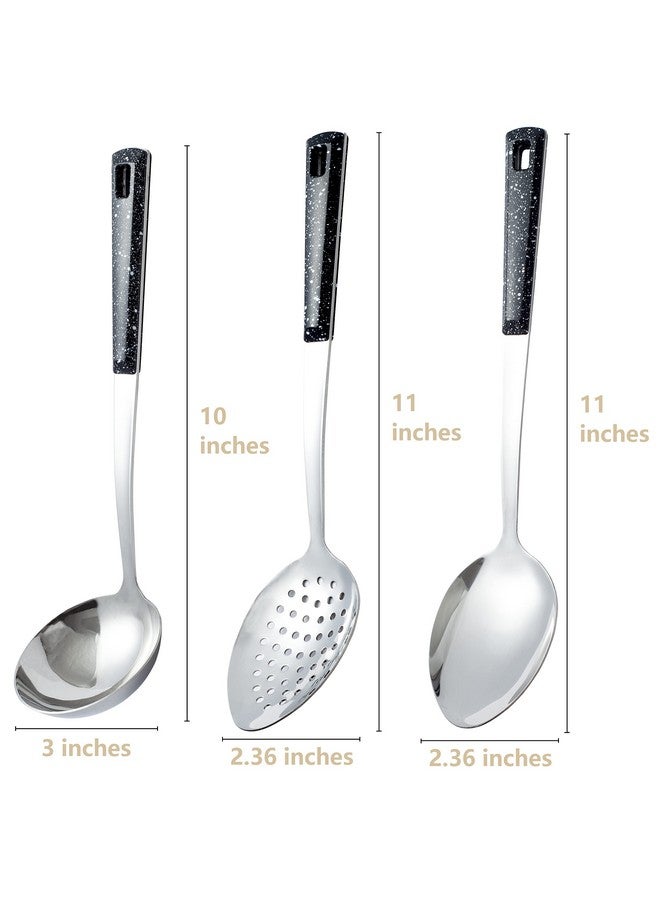 هابي كيت مجموعة ملاعق تقديم من الفولاذ المقاوم للصدأ مكونة من 3 قطع مع ملعقة مشقوقة وملعقة تقديم وملعقة مثقبة ومغرفة حساء وأدوات مطبخ للطهي وملعقة طبخ - Image 1