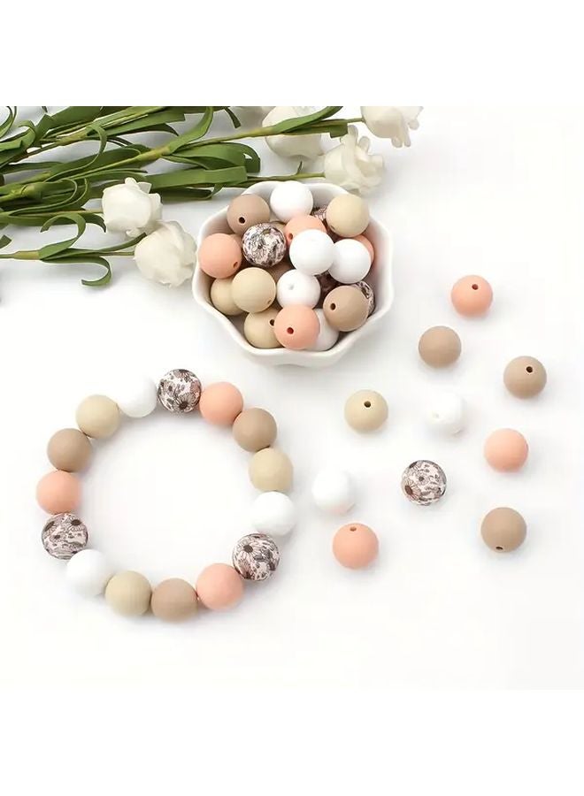 32pcs Daisy Design Printed Silicone Beads 15mm Round for Jewelry Making Keychain Kit - Image 3
