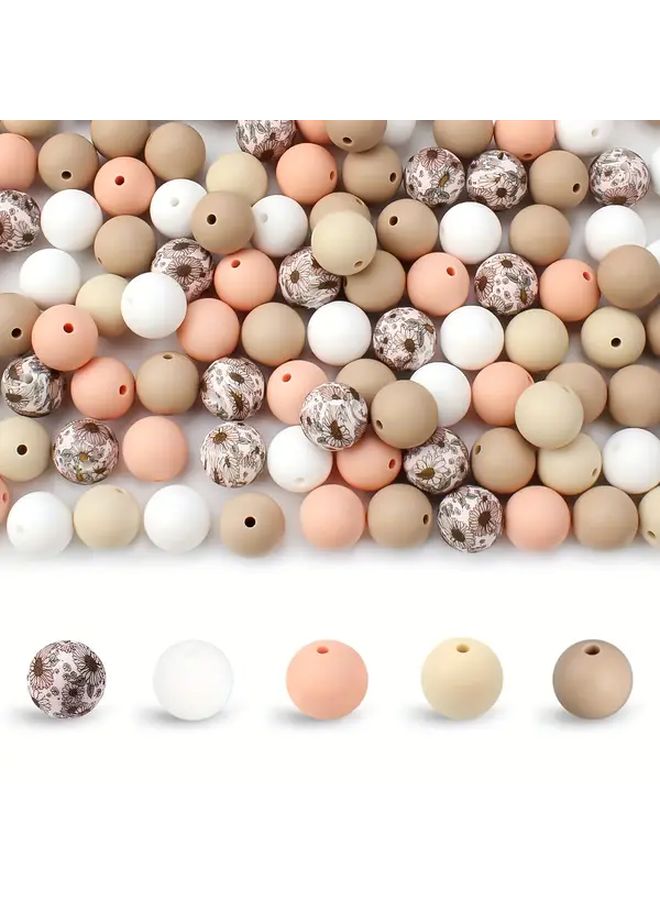 32pcs Daisy Design Printed Silicone Beads 15mm Round for Jewelry Making Keychain Kit - Image 2