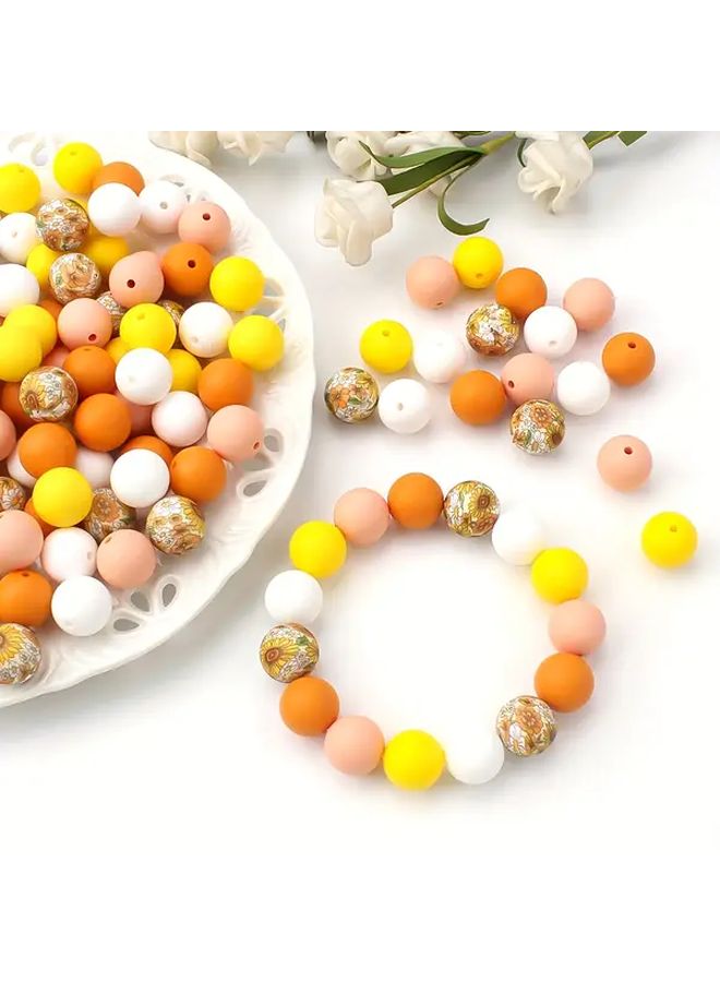 32pcs Daisy Design Printed Silicone Beads 15mm Round for Jewelry Making Keychain Kit - Image 4