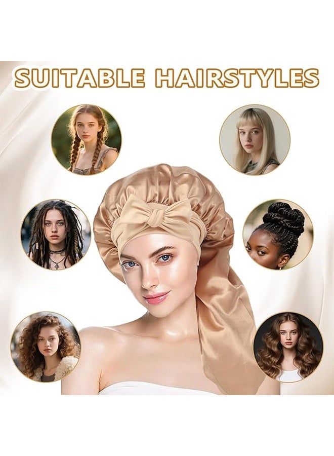Braid Bonnet Silk Bonnet Foldable Extra Long Wrap for Braids Satin Bonnets with Tie Band Long Sleep Cap, Champagne - Image 5
