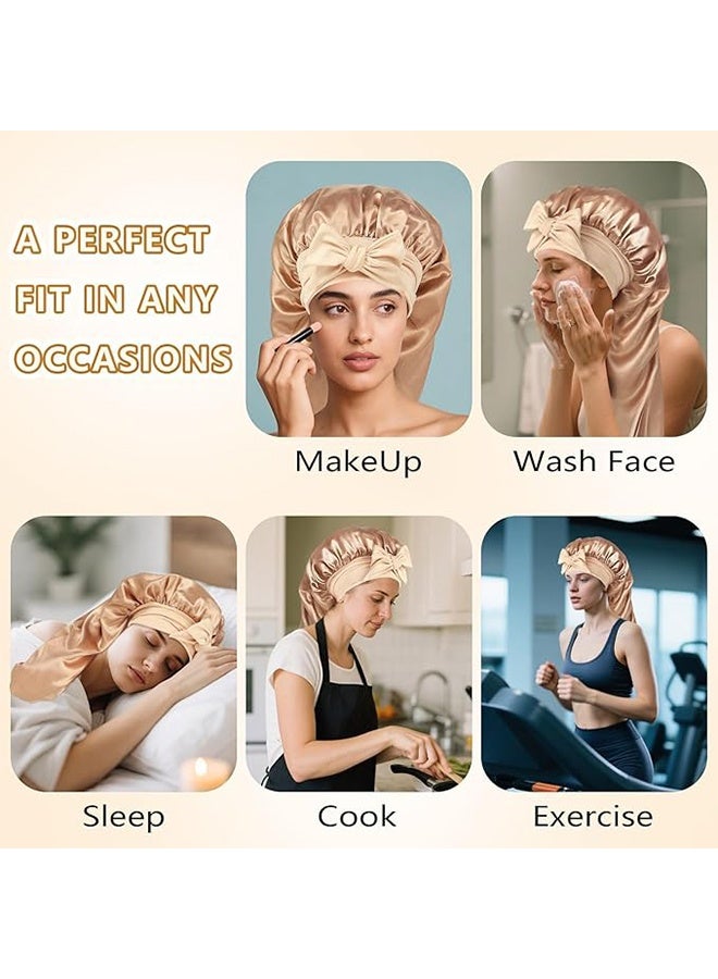 Braid Bonnet Silk Bonnet Foldable Extra Long Wrap for Braids Satin Bonnets with Tie Band Long Sleep Cap, Champagne - Image 4