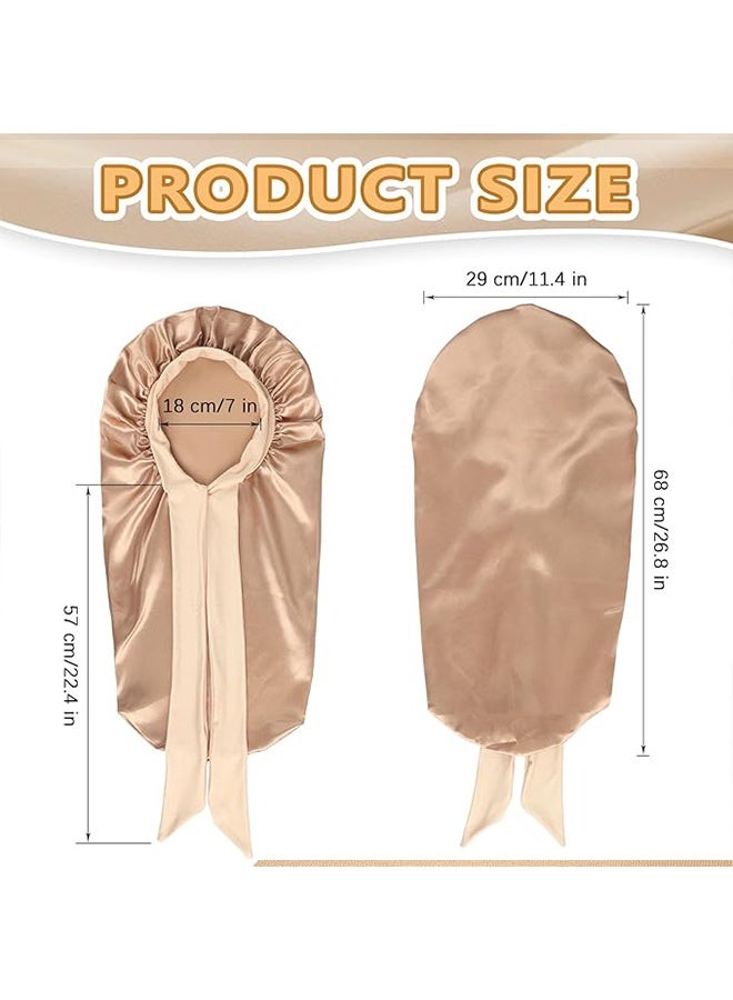 Braid Bonnet Silk Bonnet Foldable Extra Long Wrap for Braids Satin Bonnets with Tie Band Long Sleep Cap, Champagne - Image 2