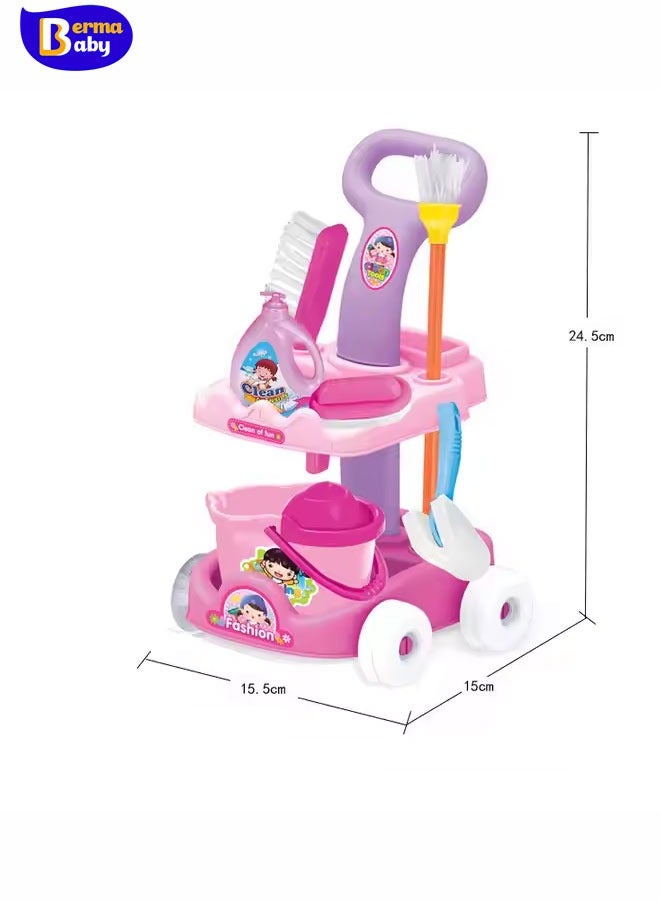 Berma Baby مجموعة تنظيف للأطفال الصغار، مجموعة ألعاب تنظيف للأطفال، مجموعة تنظيف جديدة قابلة للفصل للأطفال الصغار - عربات تنظيف تعليمية تظاهرية للأطفال، مجموعة أدوات تنظيف كنس الأطفال، عربة تنظيف مكنسة كهربائية، محاكاة لعب تنظيف المنزل، ألعاب تنظيف المنزل، هدية للأطفال (وردي) - Image 2