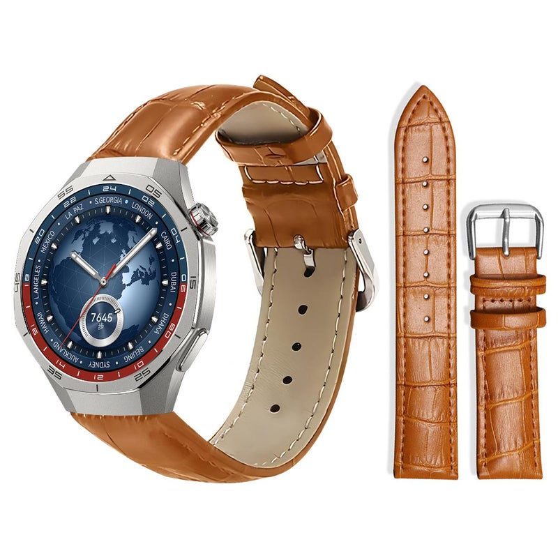 22Mm For Huawei Watch Gt5/Gt5 Pro/4/4 Pro Bamboo Texture Pin Buckle Leather Watch Band(Light Brown) - Image 1