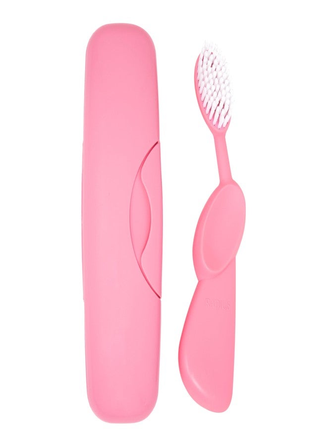 RADIUS Toothbrush Original Big Brush, BPA Free ADA Accepted - Left Hand - Pink Brush with Pink Case - Image 1