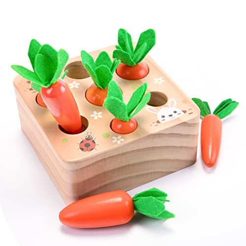 XPIY Montessori Toys for 1 Year Old Carrots Harvest Wooden Baby Toys for 612 Months Educational Shape Sorting Matching Toys for Toddler Fine Motor Skill Development Gift for Kids Birthday Easter - Image 1