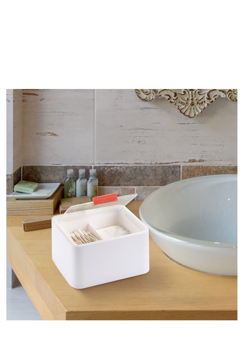 SYOSI Plastic Storage Organizer Container Box with Lid, 2 Slot Q-tip Holder for Cotton Swabs, Q-Tips, Balls, Makeup Sponges, Suitable for Modern Square Bathroom Vanity Countertop  - Image 2