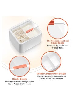 SYOSI Plastic Storage Organizer Container Box with Lid, 2 Slot Q-tip Holder for Cotton Swabs, Q-Tips, Balls, Makeup Sponges, Suitable for Modern Square Bathroom Vanity Countertop  - Image 3