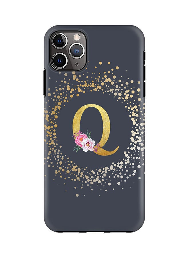Stylizedd Monogram Tough Cover for Apple iPhone 11 Pro Max Case Custom Initials Letter Floral Pattern Tough Pro Dual Layer hybrid PC inner TPU protection Alphabet- Q (Grey) - Image 1