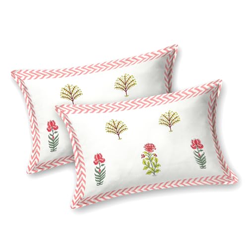 ElanorHomes 240 TC Jaipuri Cotton King Size Bedsheet (93x108 Inches) with 2 Pillow Covers | Handblock Floral Print | Soft, Breathable & Cooling Bed Sheet for Double Bed (Rajasi Jaal) - Image 5