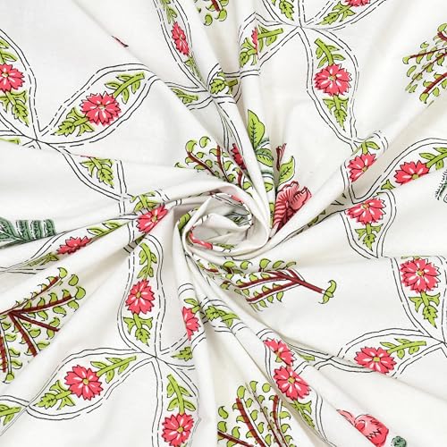 ElanorHomes 240 TC Jaipuri Cotton King Size Bedsheet (93x108 Inches) with 2 Pillow Covers | Handblock Floral Print | Soft, Breathable & Cooling Bed Sheet for Double Bed (Rajasi Jaal) - Image 2