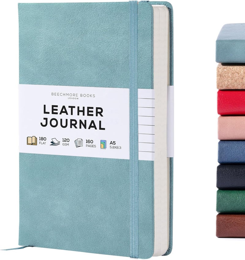 Beechmore Books Lined Journal Notebook, 5.8 x 8.3 inch, A5 160 Lined Pages, Hardcover Leather Journals for Women, Men, Writing and Notebooks for Work - 120 GSM Thick Paper, Gifts Box Included - Image 1