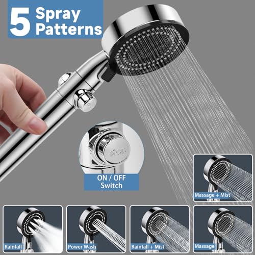 XFIRE-GEAR RV Shower Head with Hose, 5+1 Mode High Pressure Replacement with On/Off Switch, Water Saving Motorhome Shower Head for RV/Campervan, Caravan(Silver) - Image 2