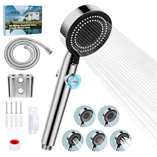 XFIRE-GEAR RV Shower Head with Hose, 5+1 Mode High Pressure Replacement with On/Off Switch, Water Saving Motorhome Shower Head for RV/Campervan, Caravan(Silver) - Image 1
