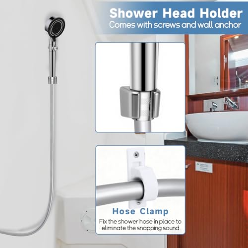 XFIRE-GEAR RV Shower Head with Hose, 5+1 Mode High Pressure Replacement with On/Off Switch, Water Saving Motorhome Shower Head for RV/Campervan, Caravan(Silver) - Image 4