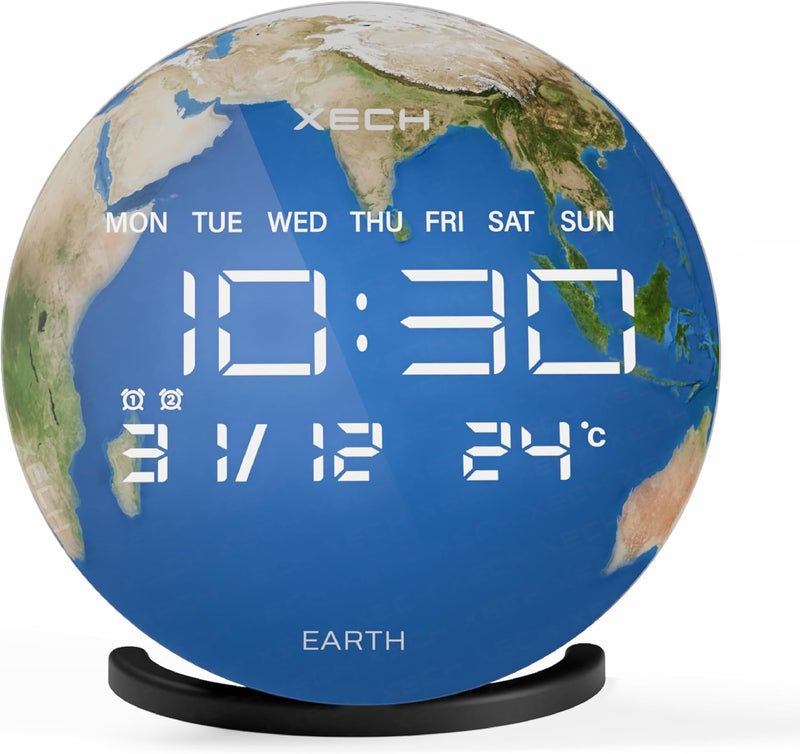 Xech Digital Table Alarm Clock with Wireless Speaker, Extra Loud Dual Alarms, LED Display, Stylish Desk Clock for Bedroom & Office (Solaris-X Earth) - Image 1