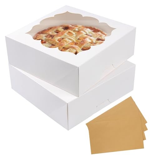 LOKQING 20 Pack Pie Boxes 9x9x3Inch Cake Boxes Bakery Boxes with Window for Pie, Cookies, Donuts, Chocolate Covered Strawberries (White) - Image 1