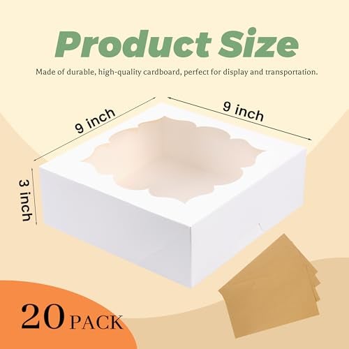LOKQING 20 Pack Pie Boxes 9x9x3Inch Cake Boxes Bakery Boxes with Window for Pie, Cookies, Donuts, Chocolate Covered Strawberries (White) - Image 3