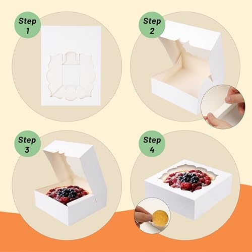 LOKQING 20 Pack Pie Boxes 9x9x3Inch Cake Boxes Bakery Boxes with Window for Pie, Cookies, Donuts, Chocolate Covered Strawberries (White) - Image 4
