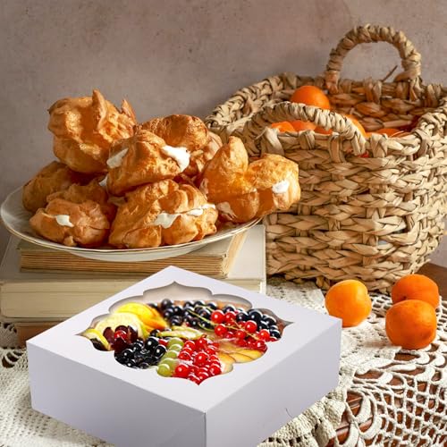 LOKQING 20 Pack Pie Boxes 9x9x3Inch Cake Boxes Bakery Boxes with Window for Pie, Cookies, Donuts, Chocolate Covered Strawberries (White) - Image 2