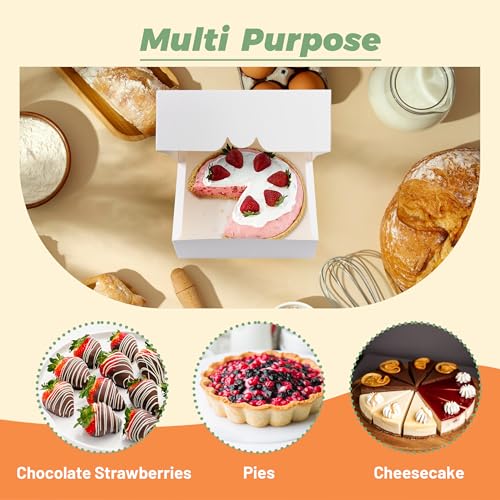 LOKQING 20 Pack Pie Boxes 9x9x3Inch Cake Boxes Bakery Boxes with Window for Pie, Cookies, Donuts, Chocolate Covered Strawberries (White) - Image 5