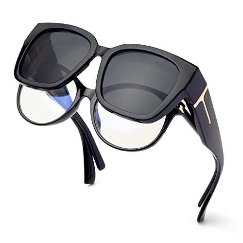 Face Shadow Polarized Sunglasses Over Glasses for Women Men, Fit Over Glasses Sunglasses Square Oversized Sunglasses UV Protection Lightweight - Image 1