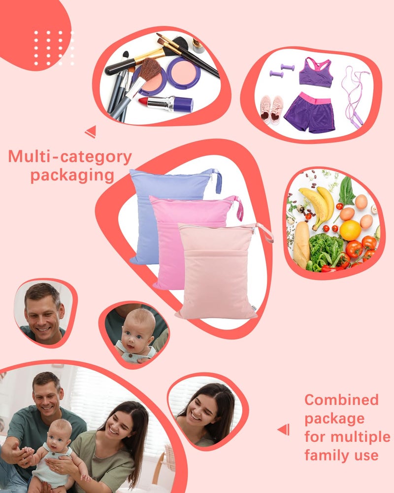 babygoal Wet Dry Bags for Baby Cloth Diapers, Washable Travel Bags, Beach, Pool, Gym Bag for Swimsuits & Wet Clothes with 2 Pockets 3 Pack 3LN09 - Image 4