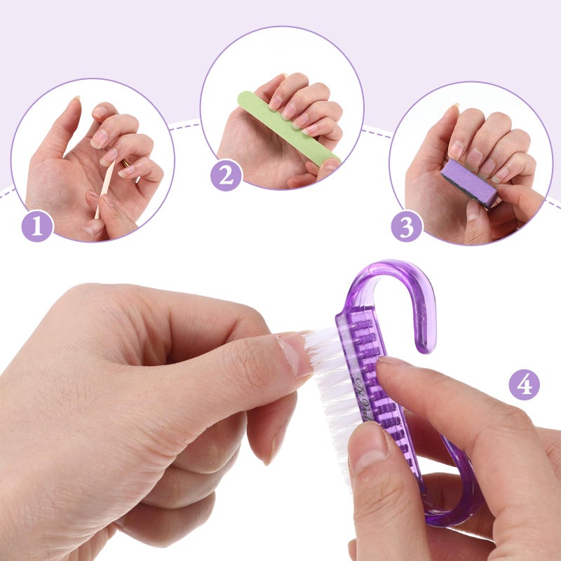 Leriton 100 Sets Professional Disposable Manicure Kit Basics 4 Piece Nail Kit Wood Nail File 100/180 Grit, Mini Buffer 80/100 Grit, Wood Stick and Handle Grip Brush Gifts(Purple) - Image 3