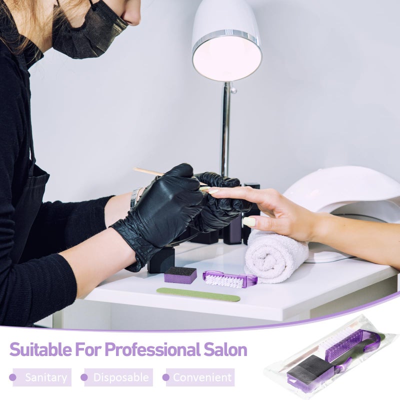 Leriton 100 Sets Professional Disposable Manicure Kit Basics 4 Piece Nail Kit Wood Nail File 100/180 Grit, Mini Buffer 80/100 Grit, Wood Stick and Handle Grip Brush Gifts(Purple) - Image 4