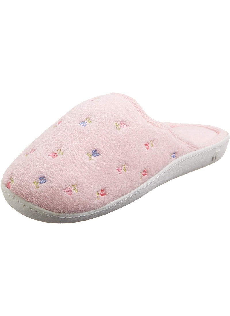 Totes - isotoner Womens Terry Scalloped Embroidered Clog Slippers XS Pink - Image 1