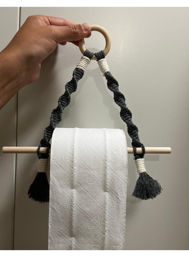 انتيكيانو حامل مناديل خارجي مكرمية من خيوط القطن، حامل ورق مكرمية يثبت على الحائط - Image 1