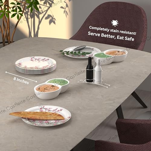 Castleite Piccolo Melamine Quarter Plates Set of 6 - Size 8', Non Breakable, Round Designer Plate for Serving Snacks, Breakfast, Lunch or Dinner at Home, Kitchen, or Café, Stainless Rouge Blush - Image 5