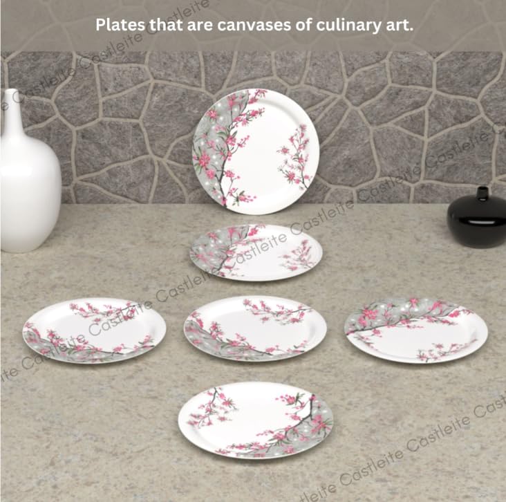 Castleite Piccolo Melamine Quarter Plates Set of 6 - Size 8', Non Breakable, Round Designer Plate for Serving Snacks, Breakfast, Lunch or Dinner at Home, Kitchen, or Café, Stainless Rouge Blush - Image 2