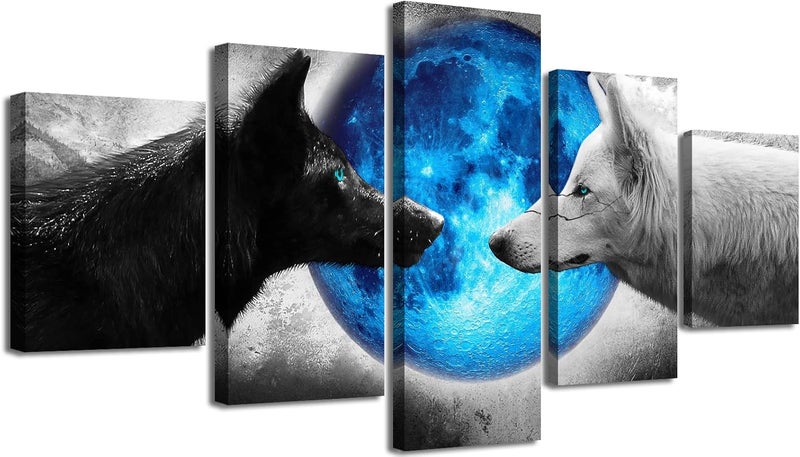 DJSYLIFE Canvas Wall Art - Wolves and Blue Moon - Image 1