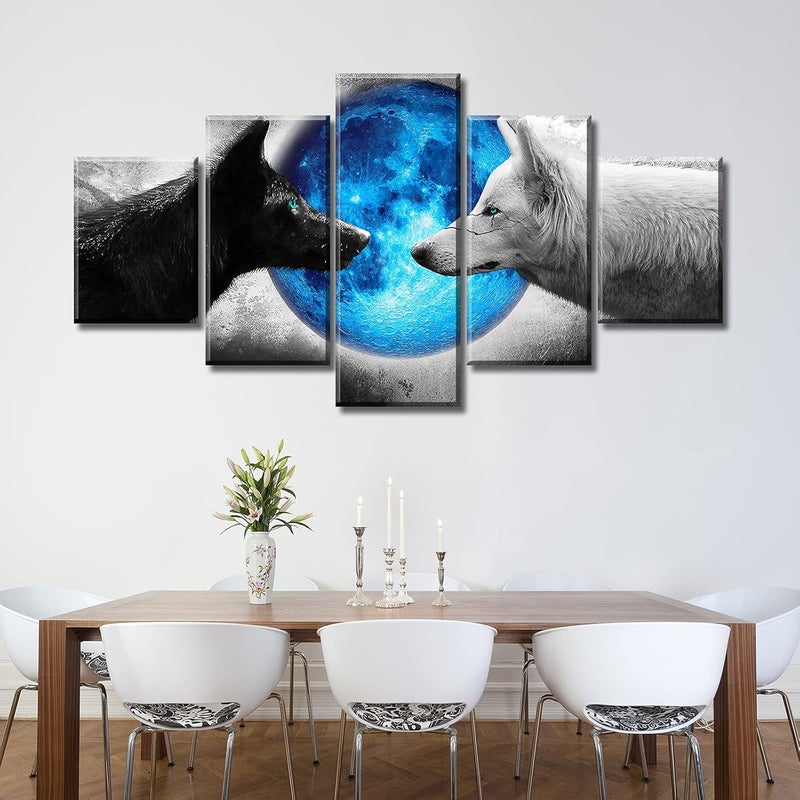 DJSYLIFE Canvas Wall Art - Wolves and Blue Moon - Image 5