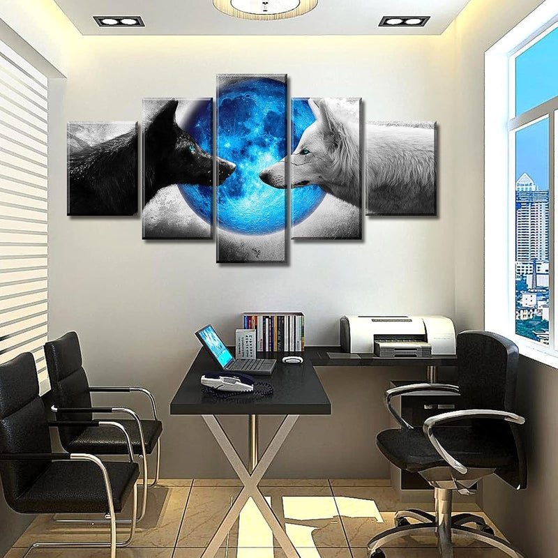 DJSYLIFE Canvas Wall Art - Wolves and Blue Moon - Image 4