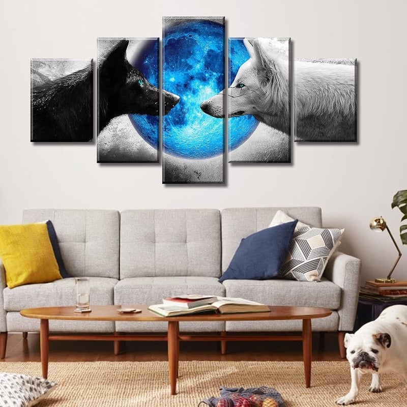 DJSYLIFE Canvas Wall Art - Wolves and Blue Moon - Image 2