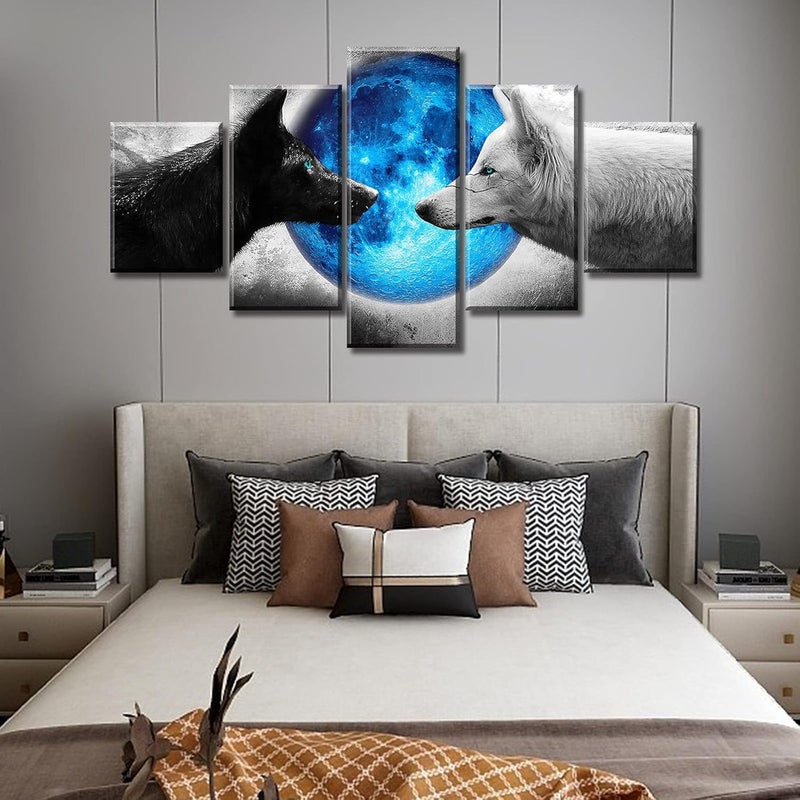 DJSYLIFE Canvas Wall Art - Wolves and Blue Moon - Image 3